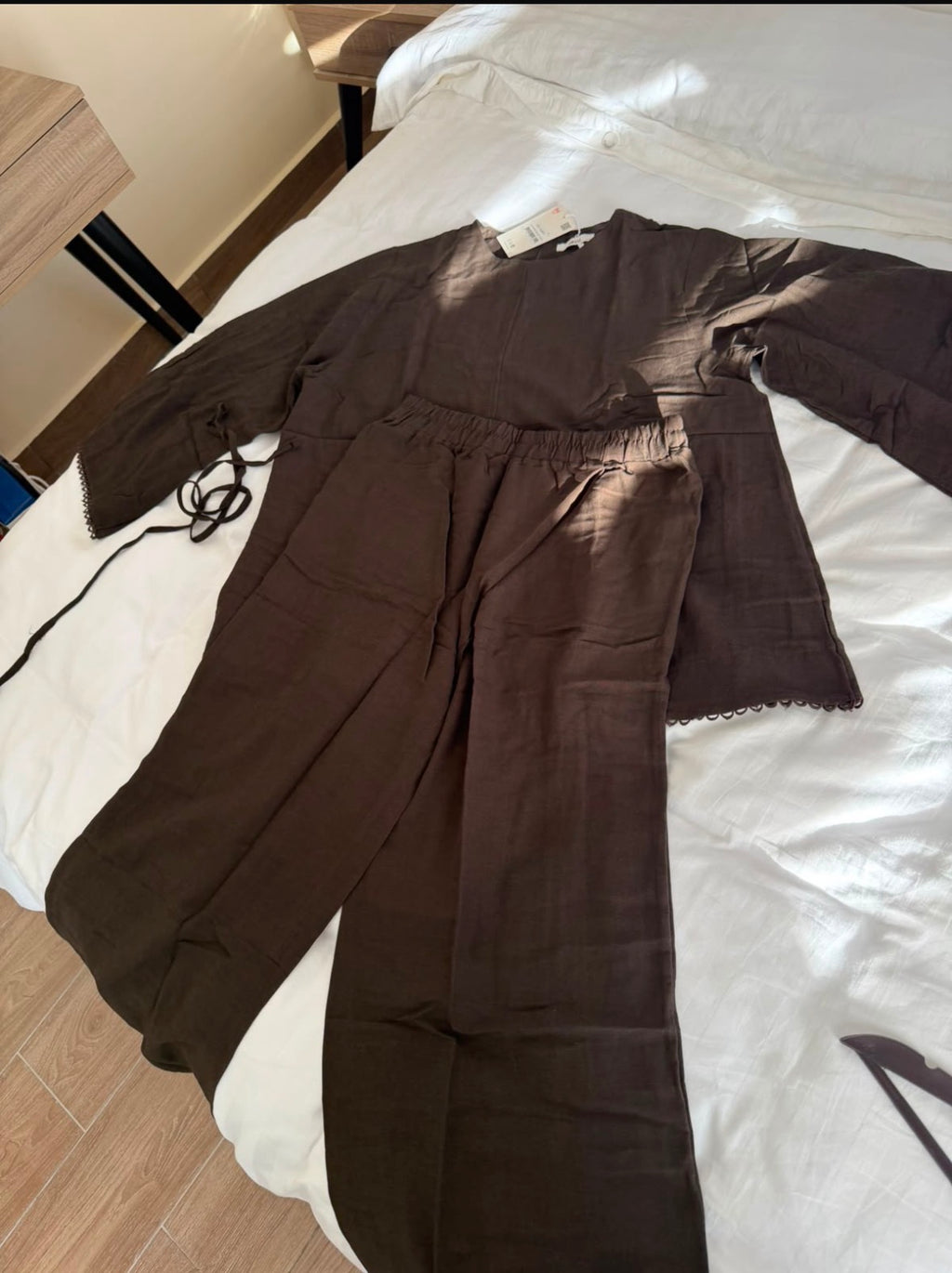 Brown Tie-Waist Modest Set