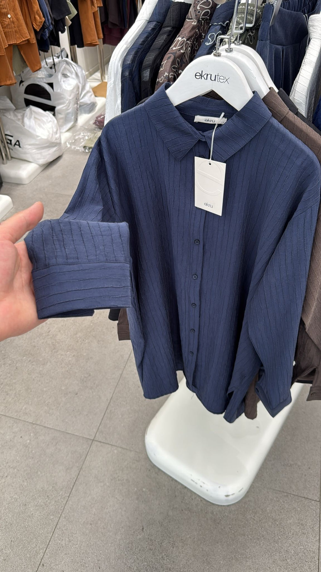 Navy Shirt vertical pleat