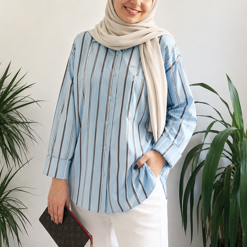 Blue Contrast Stripe Shirt