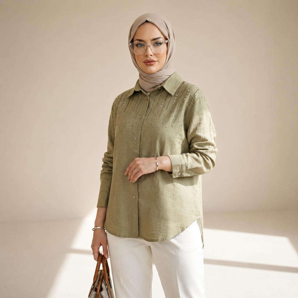 Beaded Embellished Shirt olive