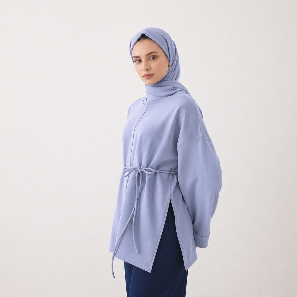 Oversized Sweatshirt with Side Slits Blue Heron