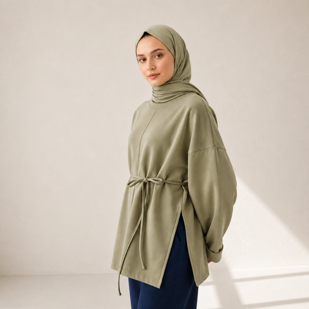 Oversized Sweatshirt with Side Slits olive
