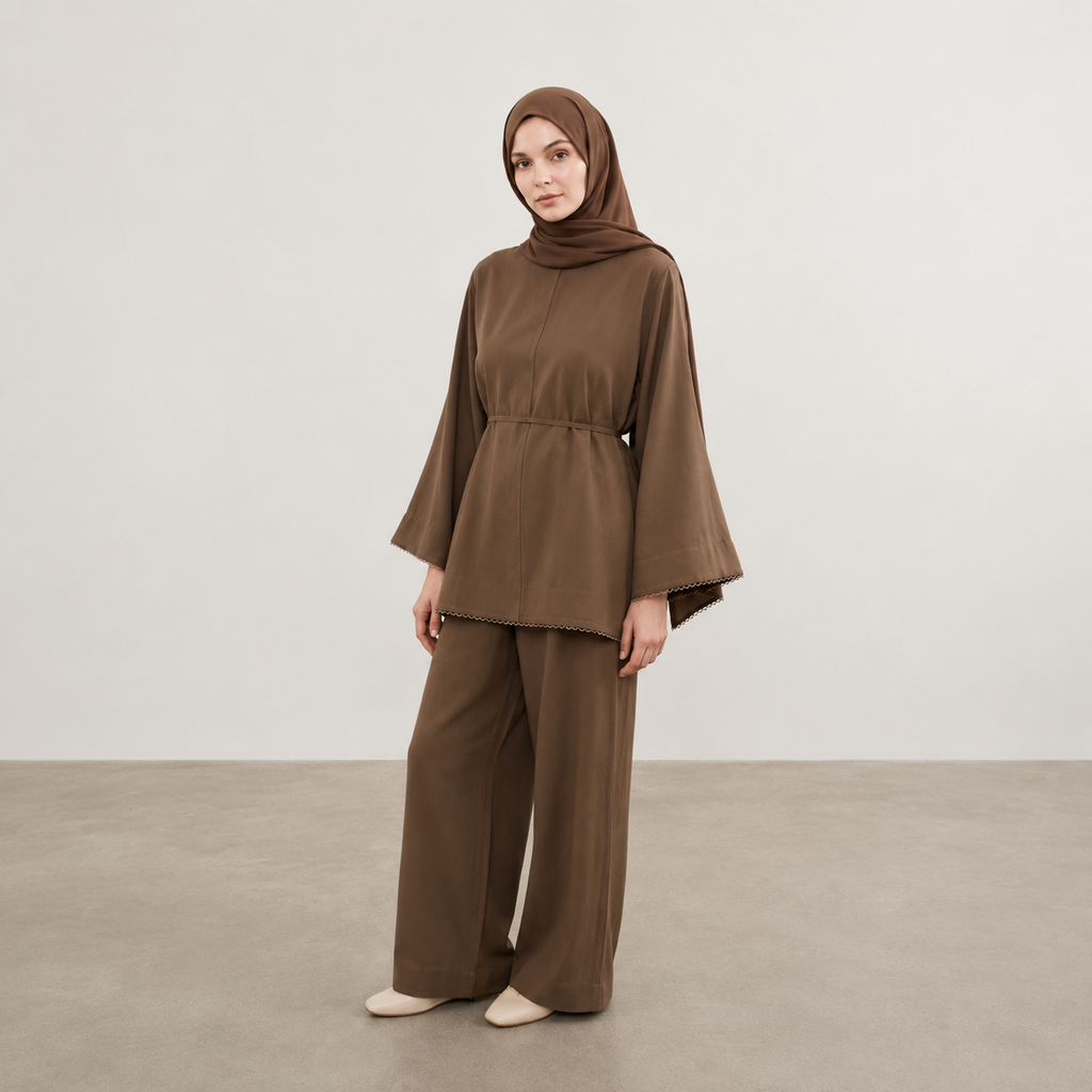 Brown Tie-Waist Modest Set