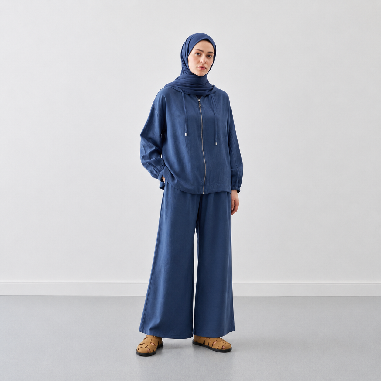 Wide leg zipper suit Navy