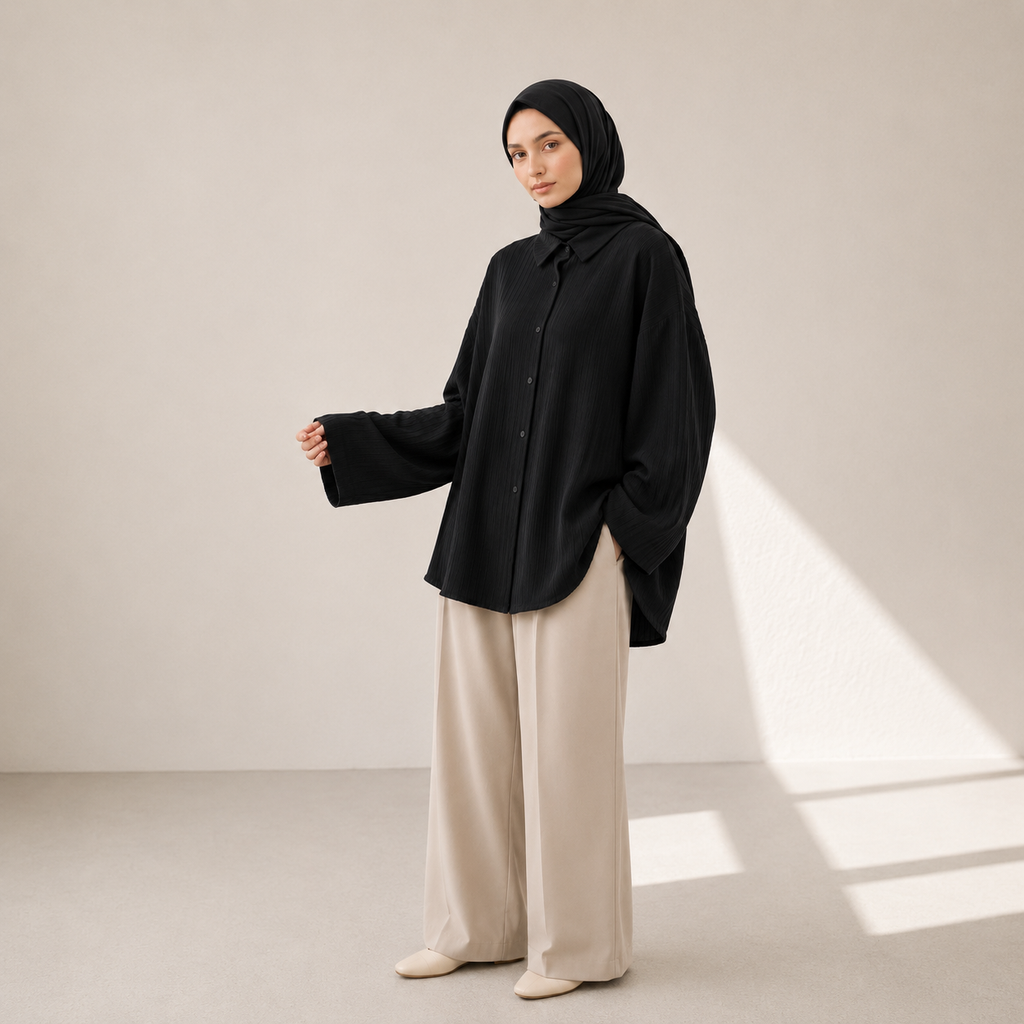 Black Shirt vertical pleat