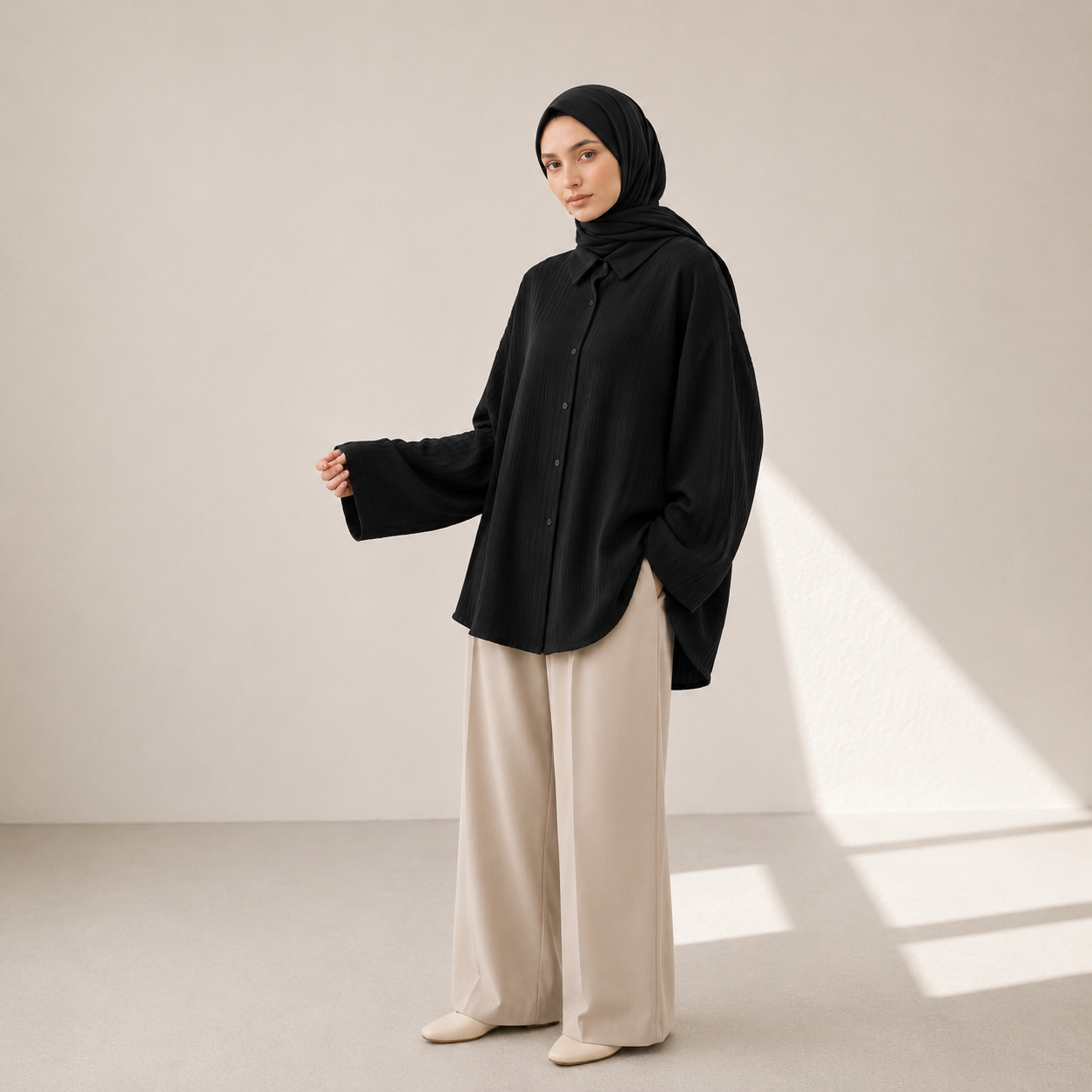 Black Shirt vertical pleat