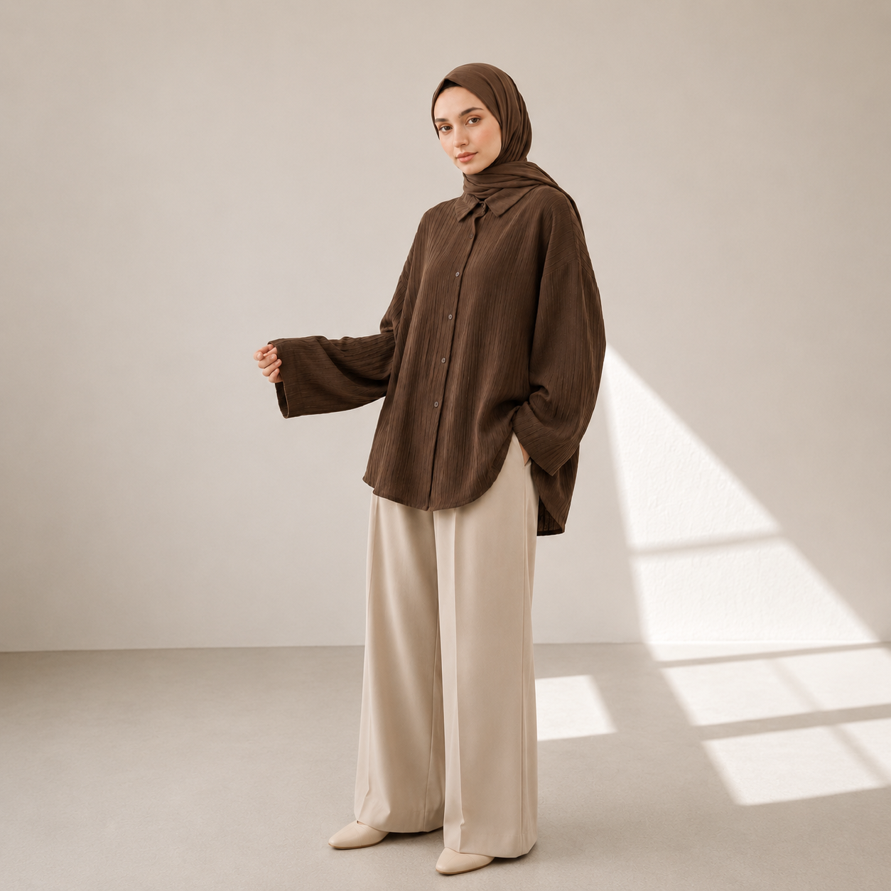 Brown Shirt vertical pleat