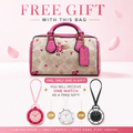 Coach Mini Rowan Satchel, featuring signature canvas with a pink floral print and pink leather accents. (AAA+ quality)+ free AP swatch